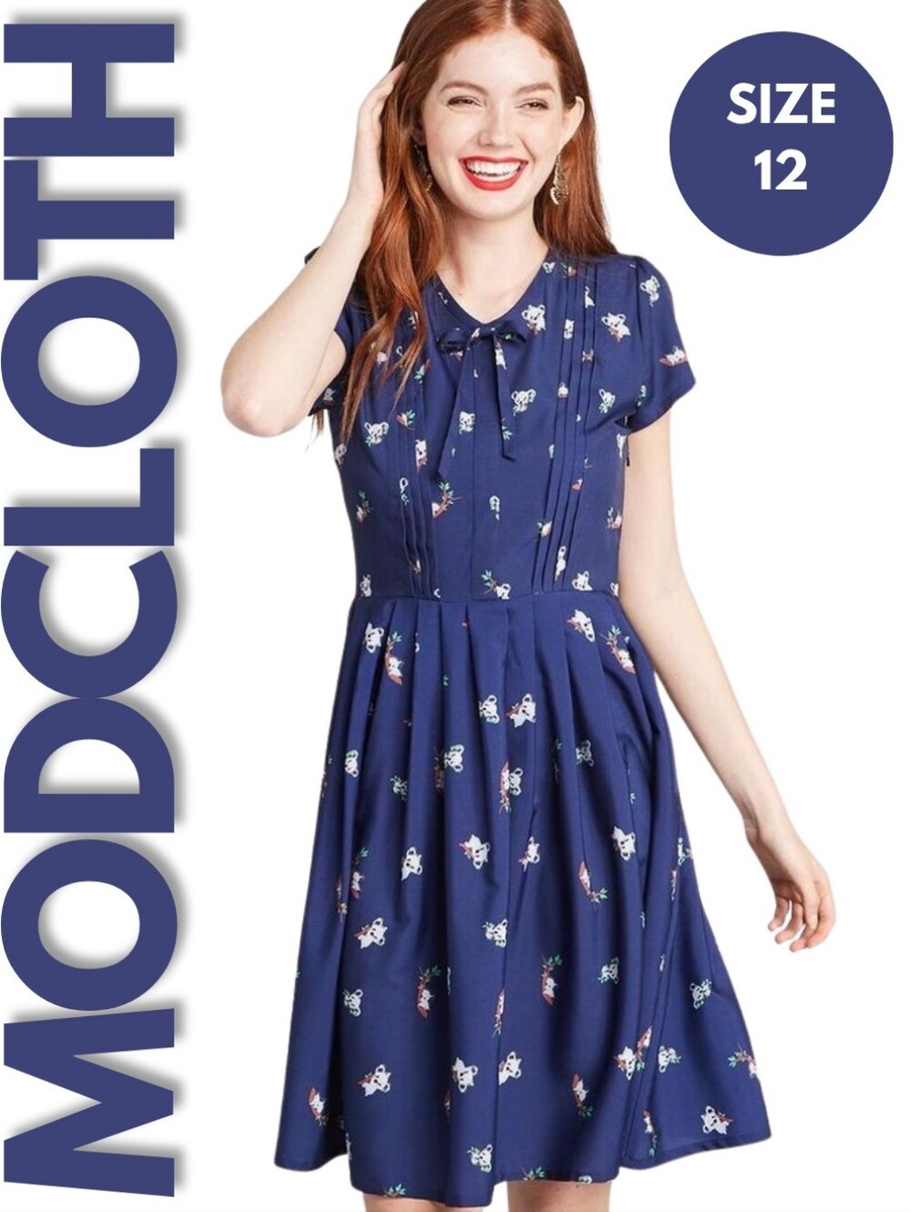 ModCloth Exploratory Style Koala Print A-Line Dress Size 12
